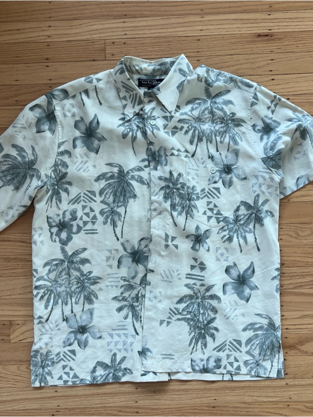 Tori Richard Linen Silk Floral Palm Trees White Hawaiian Shirt Men’s XL